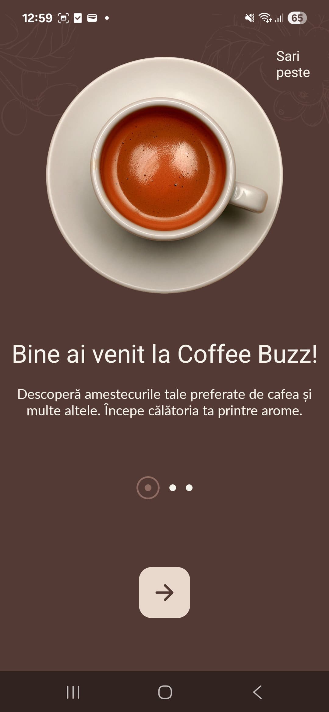Coffee Buzz: detaliu produs și opțiuni în meniul mobil