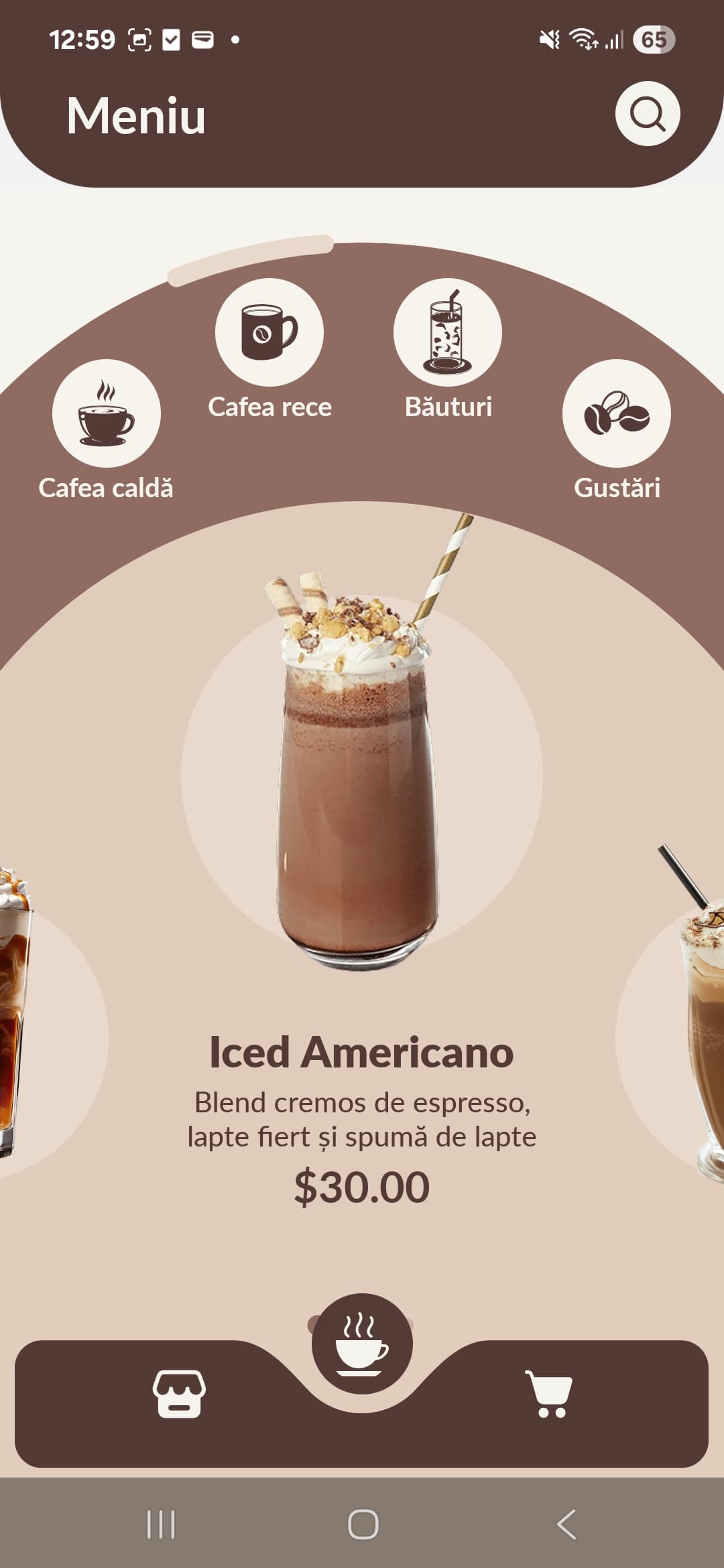 Coffee Buzz — istoric comenzi și zona cont utilizator