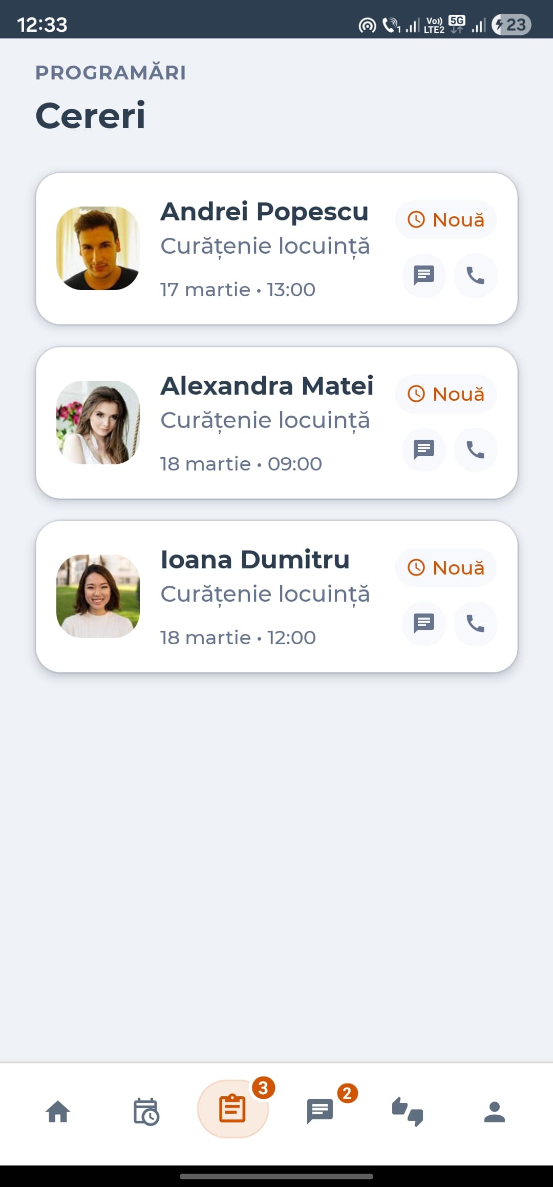 AInevoie — cereri primite în zona prestatorului