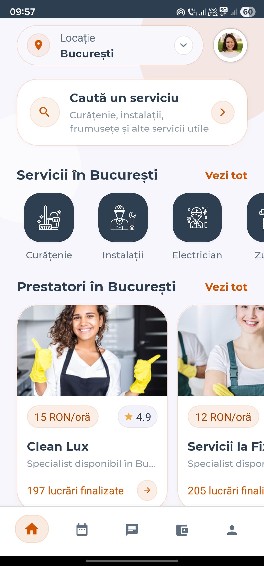 AInevoie — ecran principal pentru alegerea firmelor de curățenie
