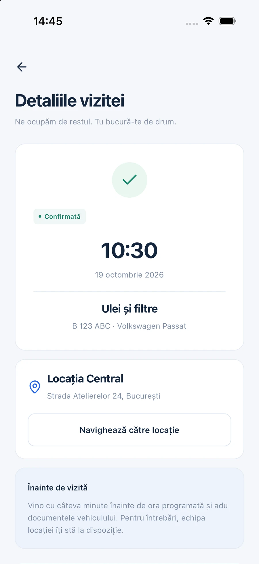 Detaliile unei programări existente în aplicația iOS