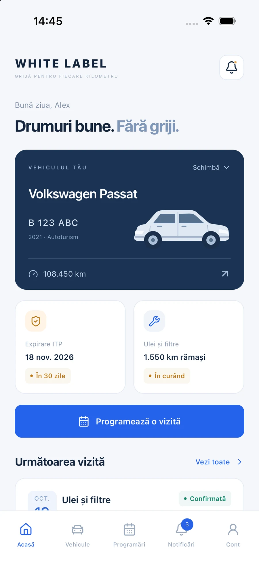 ITP White Label pe iOS: vehiculul clientului, termenul ITP și întreținerea