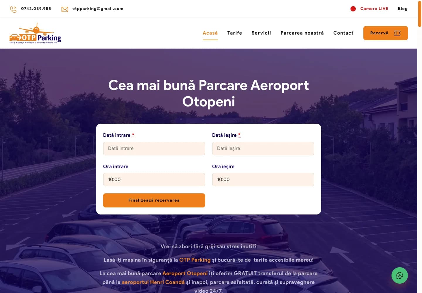 Interfața publică de rezervări OTP Parking